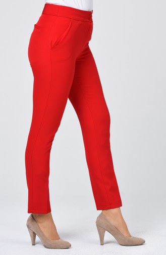 Straight Leg Classic Trousers with Pockets 1113-09 Red 1113-09