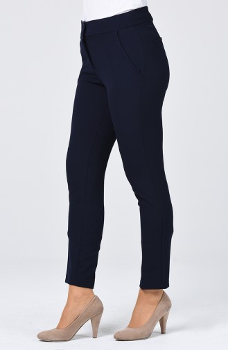 Classic Straight Trousers With Pockets Navy Blue 1113-10