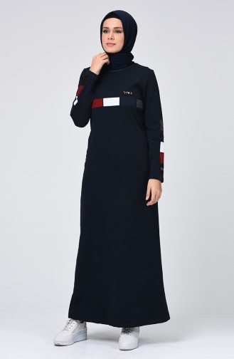 Navy Blue Hijab Dress 99237-02