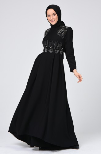 Robe Asymétrique à Perles 9651-03 Noir 9651-03