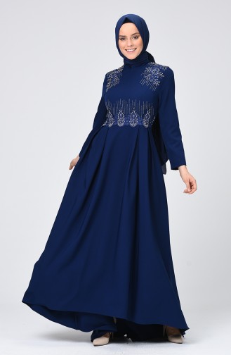 Navy Blue Hijab Dress 9651-05