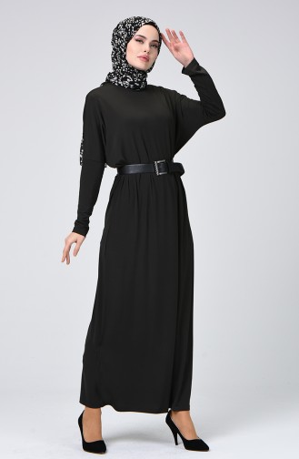 Yarasa Kol Sandy Elbise 7952-01 Siyah