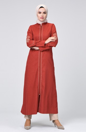 Velvet Embroidered Abaya Brick 61302-03