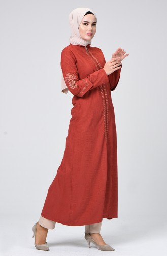 Velvet Embroidered Abaya Brick 61302-03