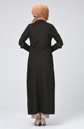 Velvet Embroidered Abaya Khaki 61302-04