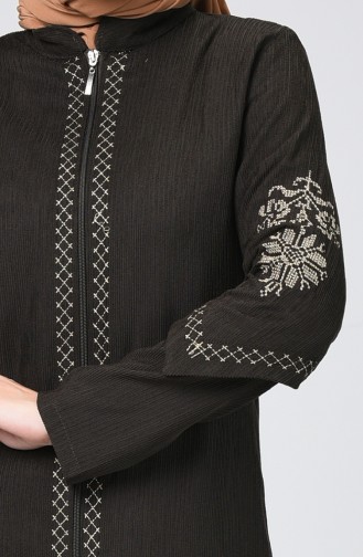 Velvet Embroidered Abaya Khaki 61302-04