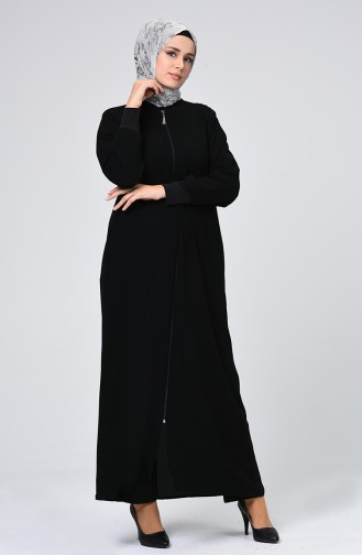 Abaya à Fermeture 3452-01 Noir 3452-01