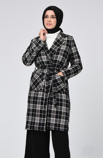 Plaid Patterned Winter Cape Black 1048A-01