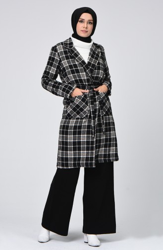 Plaid Patterned Winter Cape Black 1048A-01