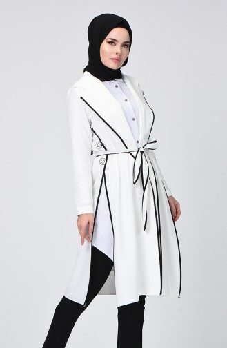 Button Detailed Belted Cape Ecru 0253-02