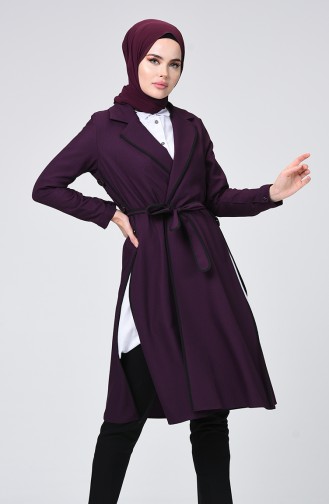 Button Detailed Belted Cape Purple 0253-04