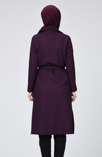 Button Detailed Belted Cape Purple 0253-04