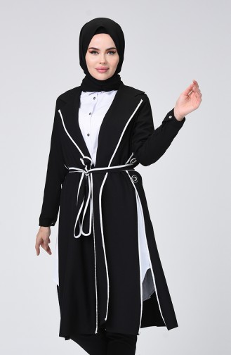 Button Detailed Belted Cape Black 0253-05