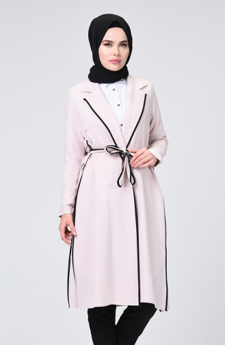 Button Detailed Belted Cape Beige 0253-06