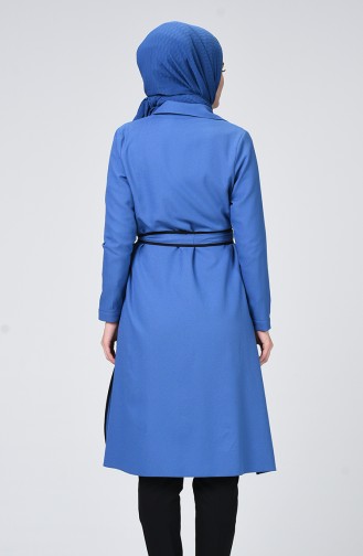 Button Detailed Belted Cape Indigo 0253-07