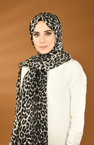 Alisya Leopard Printed Shawl Black Cream 13154-03