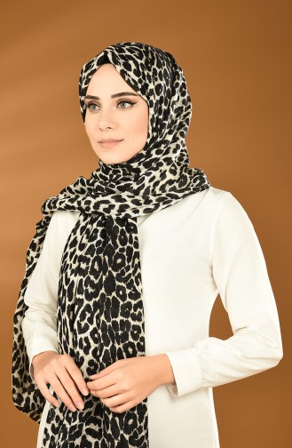 Alisya Leopard Printed Shawl Black Cream 13154-03