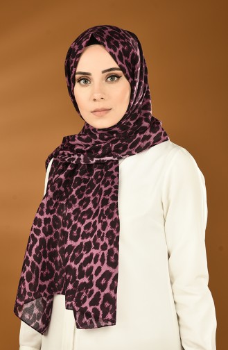 Alisya Leopar Desenli Şal 13154-08 Siyah Mor 13154-08