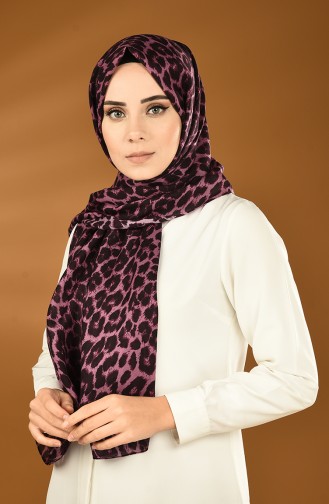 Alisya Leopar Desenli Şal 13154-08 Siyah Mor 13154-08