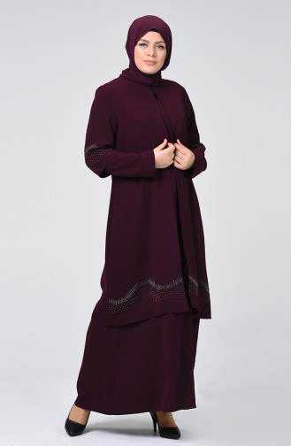 Plum Hijab Evening Dress 1003-01