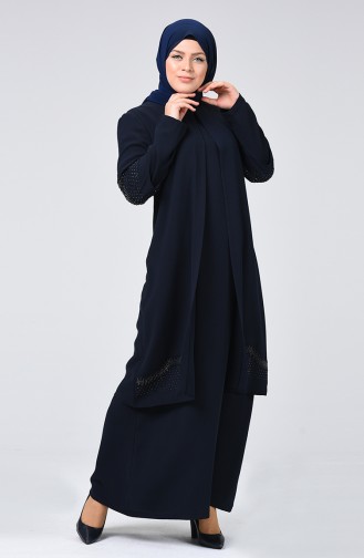 Dunkelblau Hijab-Abendkleider 1003-02