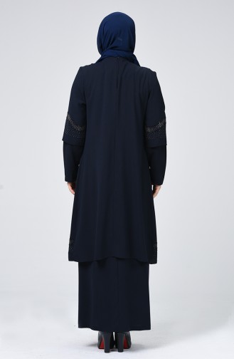 Navy Blue Hijab Evening Dress 1003-02