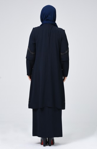 Navy Blue İslamitische Avondjurk 1003-02