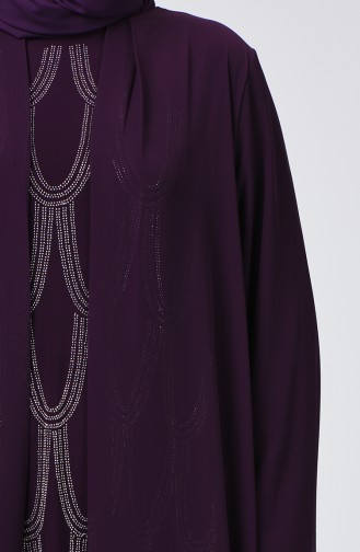 Big Size Strass Printed Evening Dress Purple 6286-02