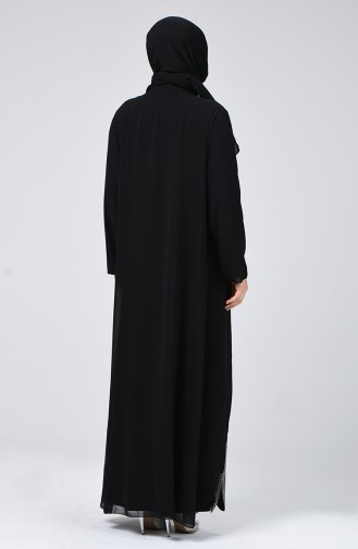 Big Size Strass Printed Evening Dress Black 6286-03