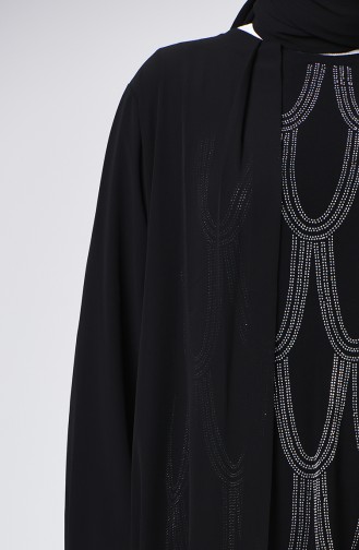 فستان سهرة مزين بالستراس مقاس كبير أسود 6286-03