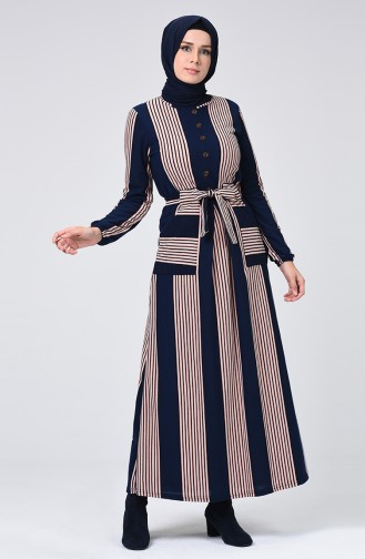 Navy Blue Hijab Dress 1216-03