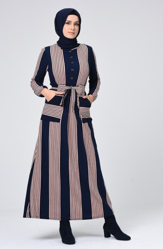 Navy Blue Hijab Dress 1216-03