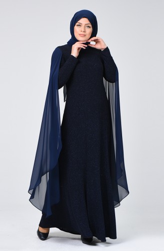 Navy Blue Hijab Evening Dress 1311-02