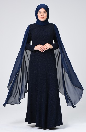 Navy Blue Hijab Evening Dress 1311-02