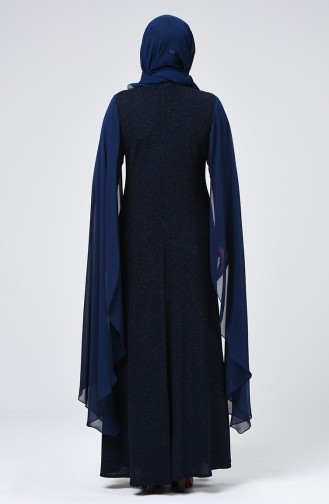 Navy Blue Hijab Evening Dress 1311-02