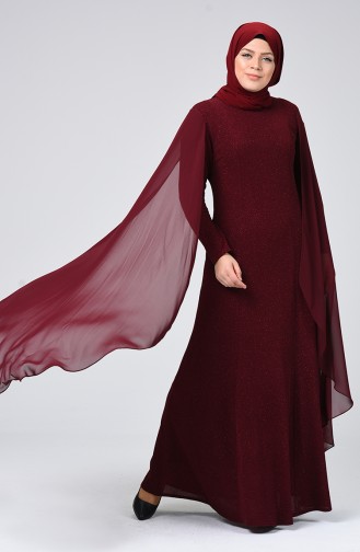Claret Red Hijab Evening Dress 1311-03