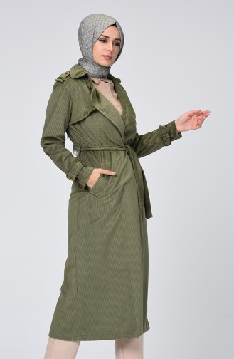 Trench Coat Velours Avec Ceinture 5872-01 Khaki 5872-01