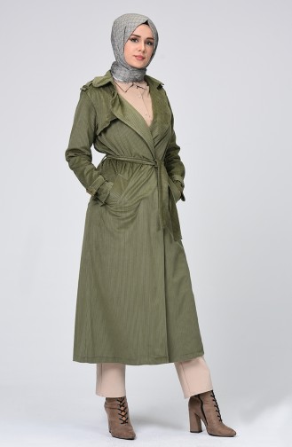 Trench Coat Velours Avec Ceinture 5872-01 Khaki 5872-01