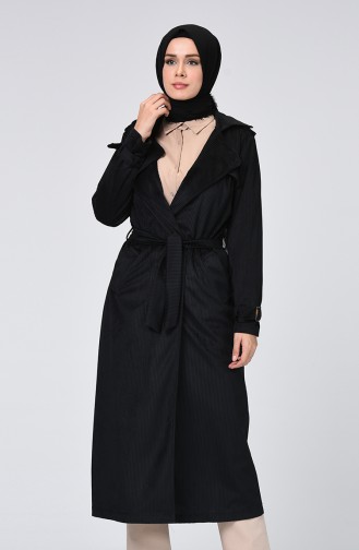 Trench Coat Velours Avec Ceinture 5872-03 Noir 5872-03