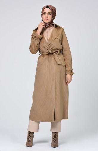 Trench Coat Velours Avec Ceinture 5872-04 Vison 5872-04