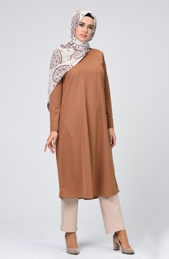Düz Uzun Tunik 0558-06 Taba
