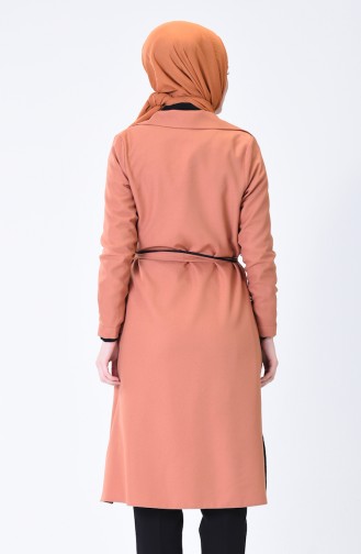Button Detailed Belted Cape Brown Tobacco 0253-01