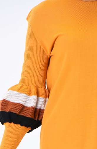 Sleeve Detailed Tricot Sweater Mustard 1380-07