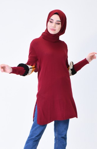 Sleeve Detailed Tricot Sweater Bordeaux 1380-11