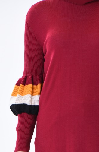 Sleeve Detailed Tricot Sweater Bordeaux 1380-11