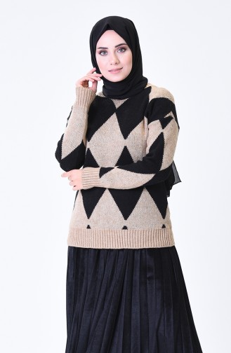 Diamond Patterned Tricot Sweater Mink 7022-02