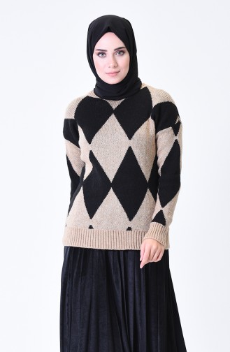 Diamond Patterned Tricot Sweater Mink 7022-02