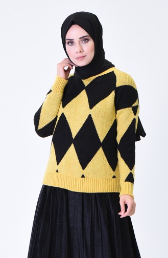 Diamond Patterned Tricot Sweater Mustard 7022-03