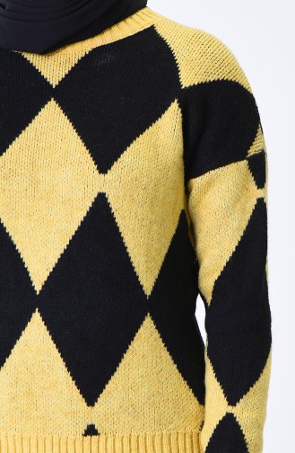 Diamond Patterned Tricot Sweater Mustard 7022-03