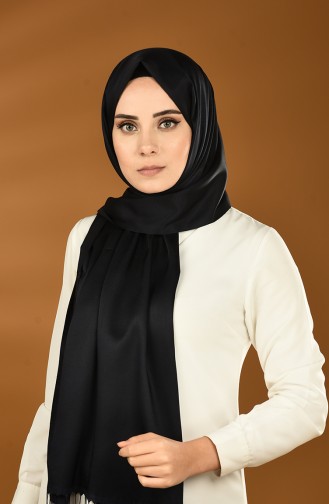 Plain Tasseled Satin Shawl Black 0043-108